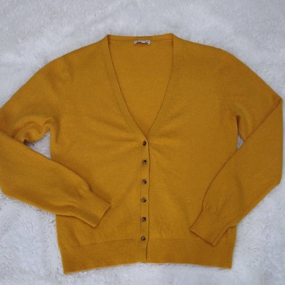LILYSILK CASHMERE,Elegant Mustard Cardigan Sweater, Size L. - Picture 3 of 17